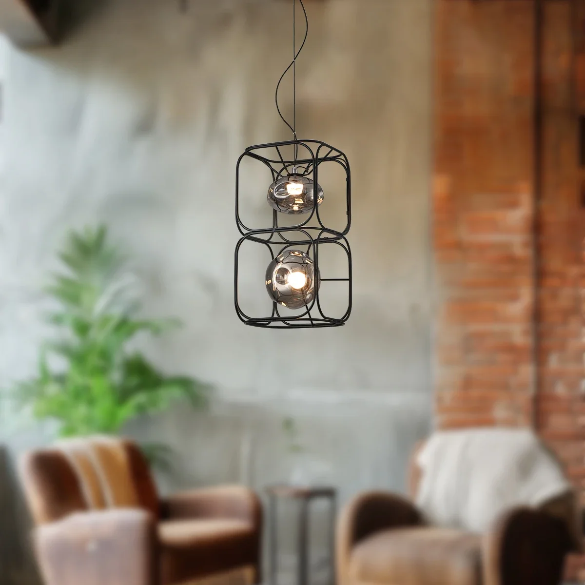 Geometric Lamp Shade - Retro LED Avize Siyah Geometrik Asılı