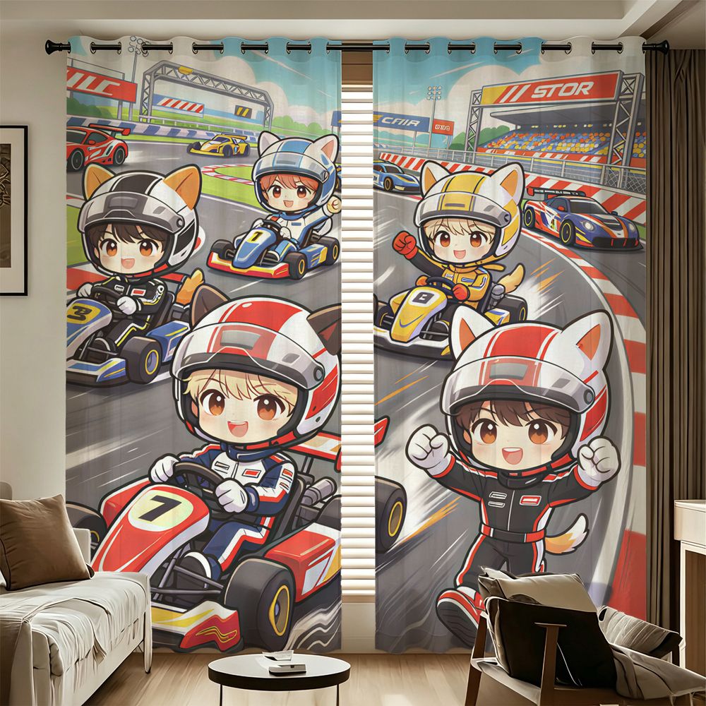 Decor Kart Lighting - Kart Yarışı Karikatür Dijital Baskı Perdeleri