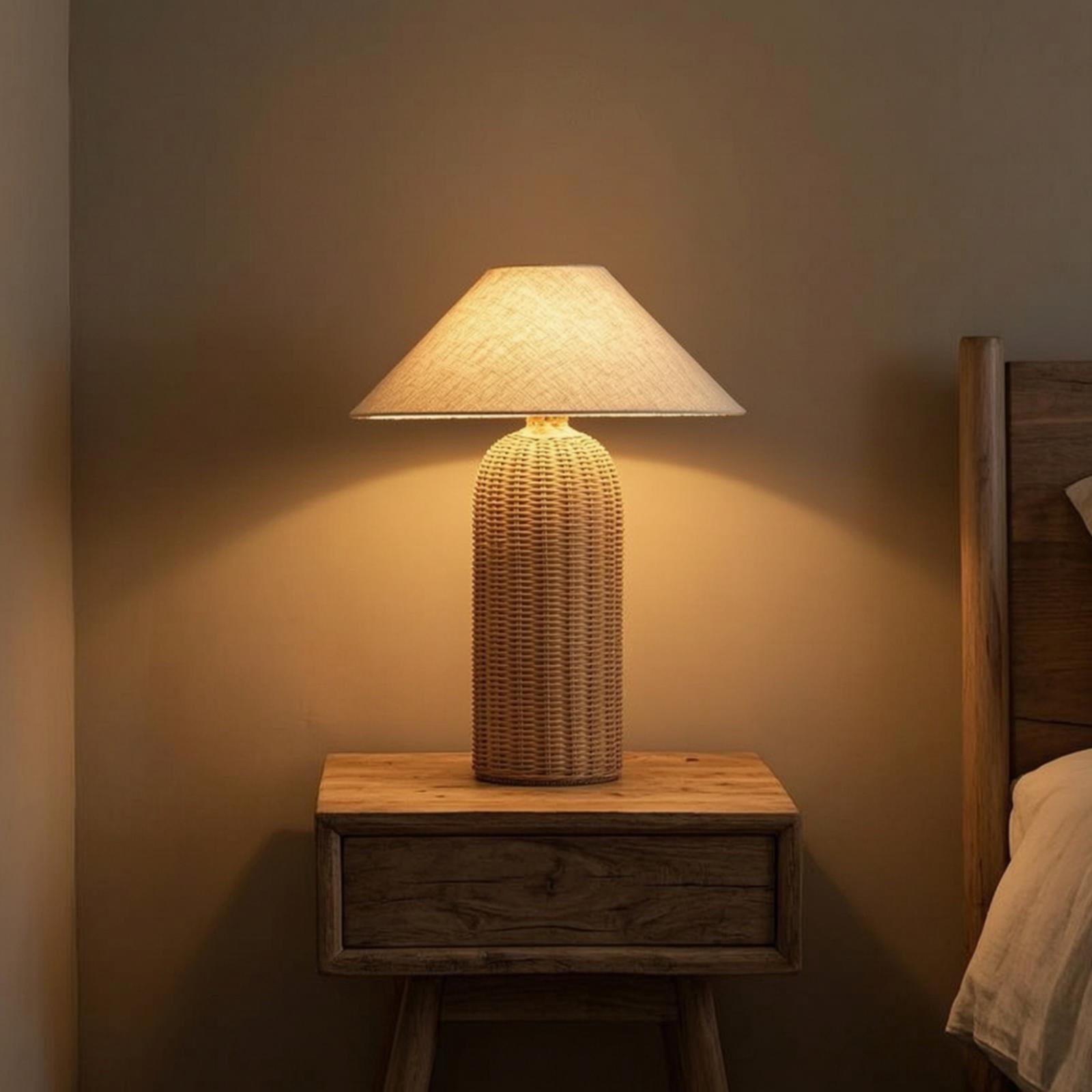 Lighting Decor For Bedroom - Yatak Başı Lambası Rattan Tabanlı Kumaş
