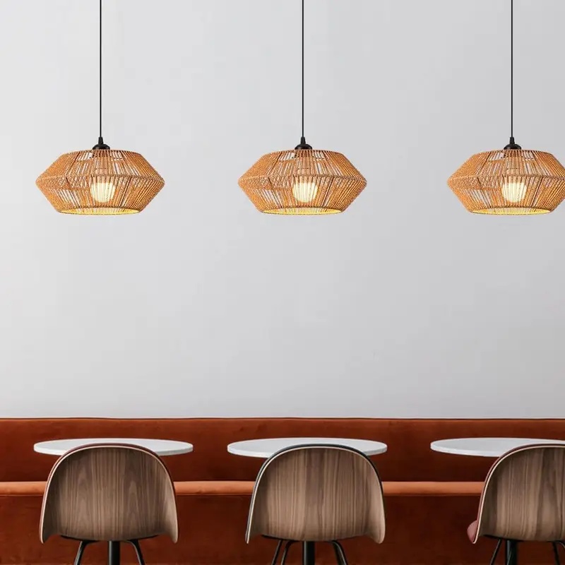Geometric Lamp Shade - Boho Rattan Dokuma Sarkıt Lamba Geometrik